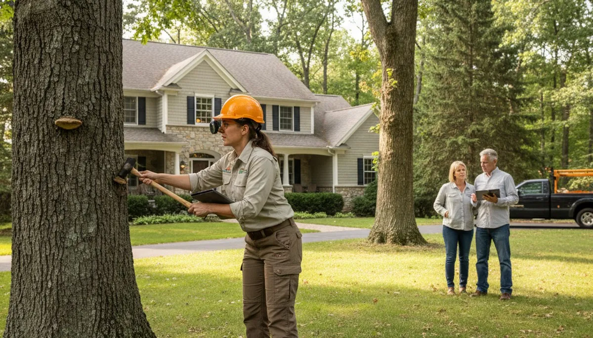Certified arborist performing tree health assessment for Delmar, DE homeowners near Salisbury, MD